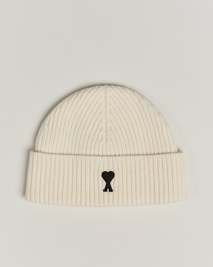 Men | AMI Heart Logo Beanie Ecru | AMI | Heart Logo Beanie Ecru