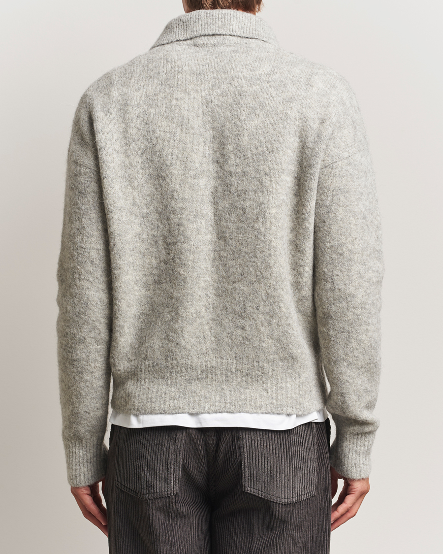 Men | Sweaters & Knitwear | AMI | Signature Alpaca Knitted Polo Light Grey Melange