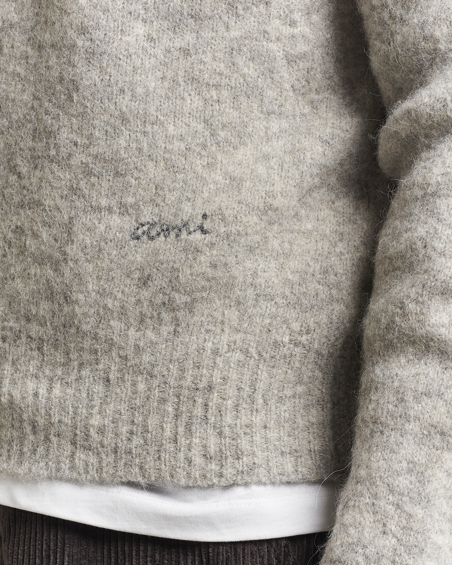 Men | Sweaters & Knitwear | AMI | Signature Alpaca Knitted Polo Light Grey Melange