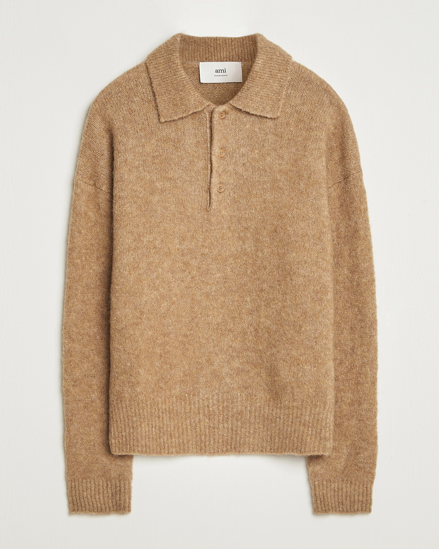Men | Sweaters & Knitwear | AMI | Signature Alpaca Knitted Polo Camel