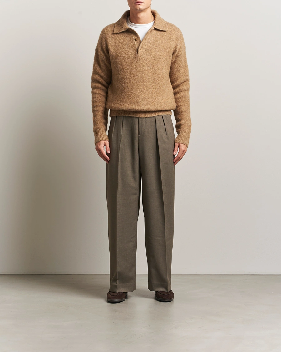 Men | Sweaters & Knitwear | AMI | Signature Alpaca Knitted Polo Camel