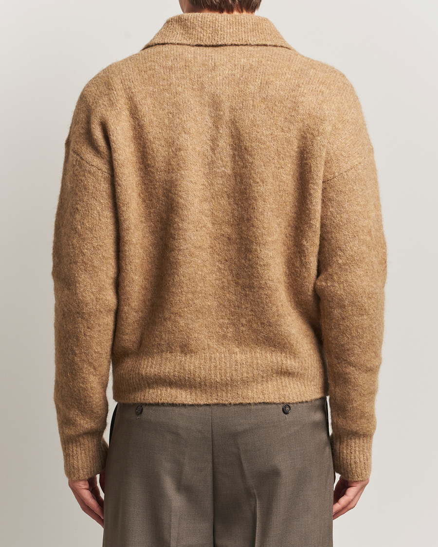 Men | Sweaters & Knitwear | AMI | Signature Alpaca Knitted Polo Camel