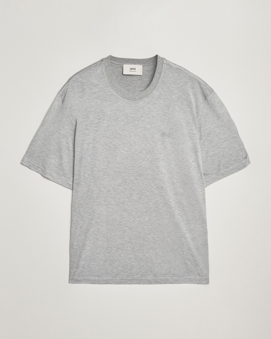 Men | T-Shirts | AMI | Signature Logo Mercerized T-Shirt Light Grey Melange