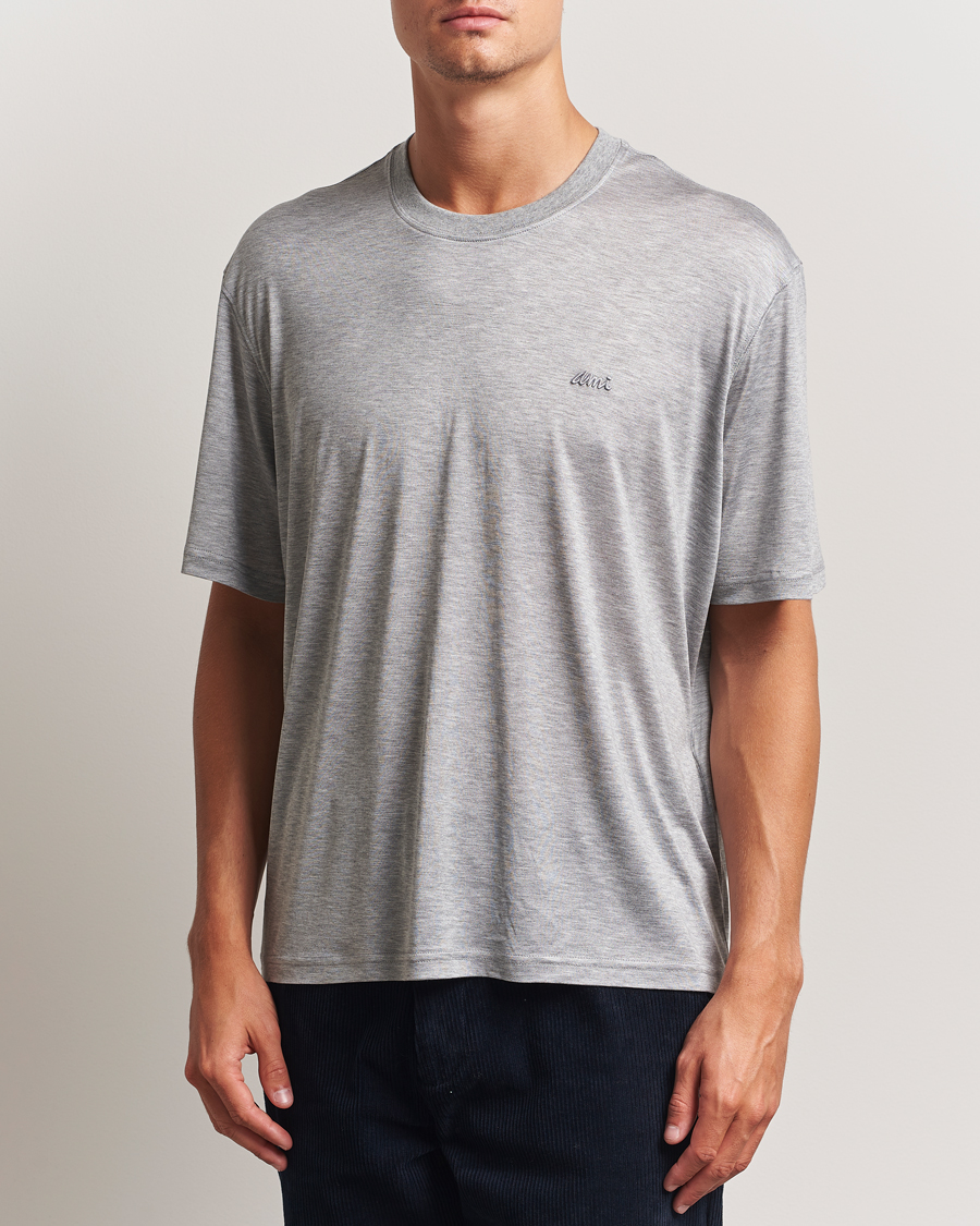 Men | T-Shirts | AMI | Signature Logo Mercerized T-Shirt Light Grey Melange