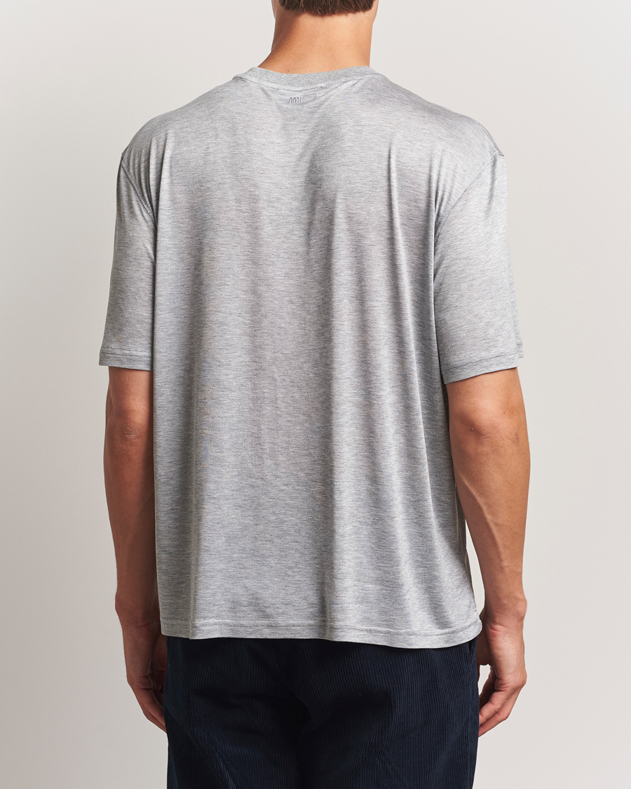 Men | T-Shirts | AMI | Signature Logo Mercerized T-Shirt Light Grey Melange