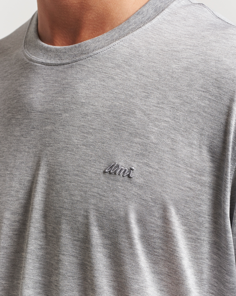 Men | T-Shirts | AMI | Signature Logo Mercerized T-Shirt Light Grey Melange