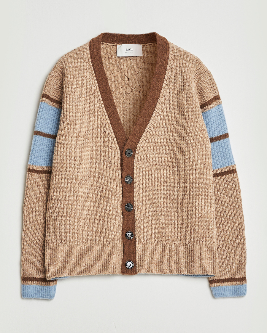 Men | Sweaters & Knitwear | AMI | Ribbed Wool Knitted Cardigan Camel