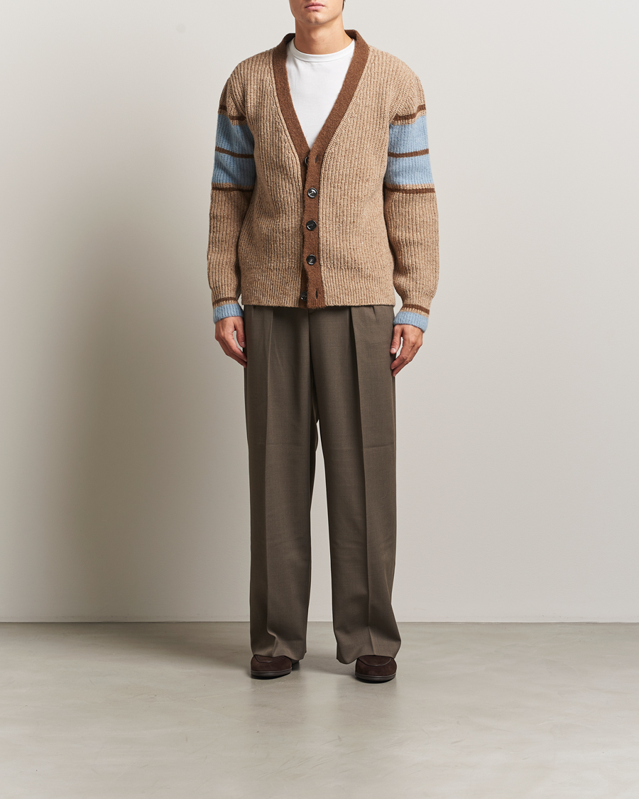Men | Sweaters & Knitwear | AMI | Ribbed Wool Knitted Cardigan Camel
