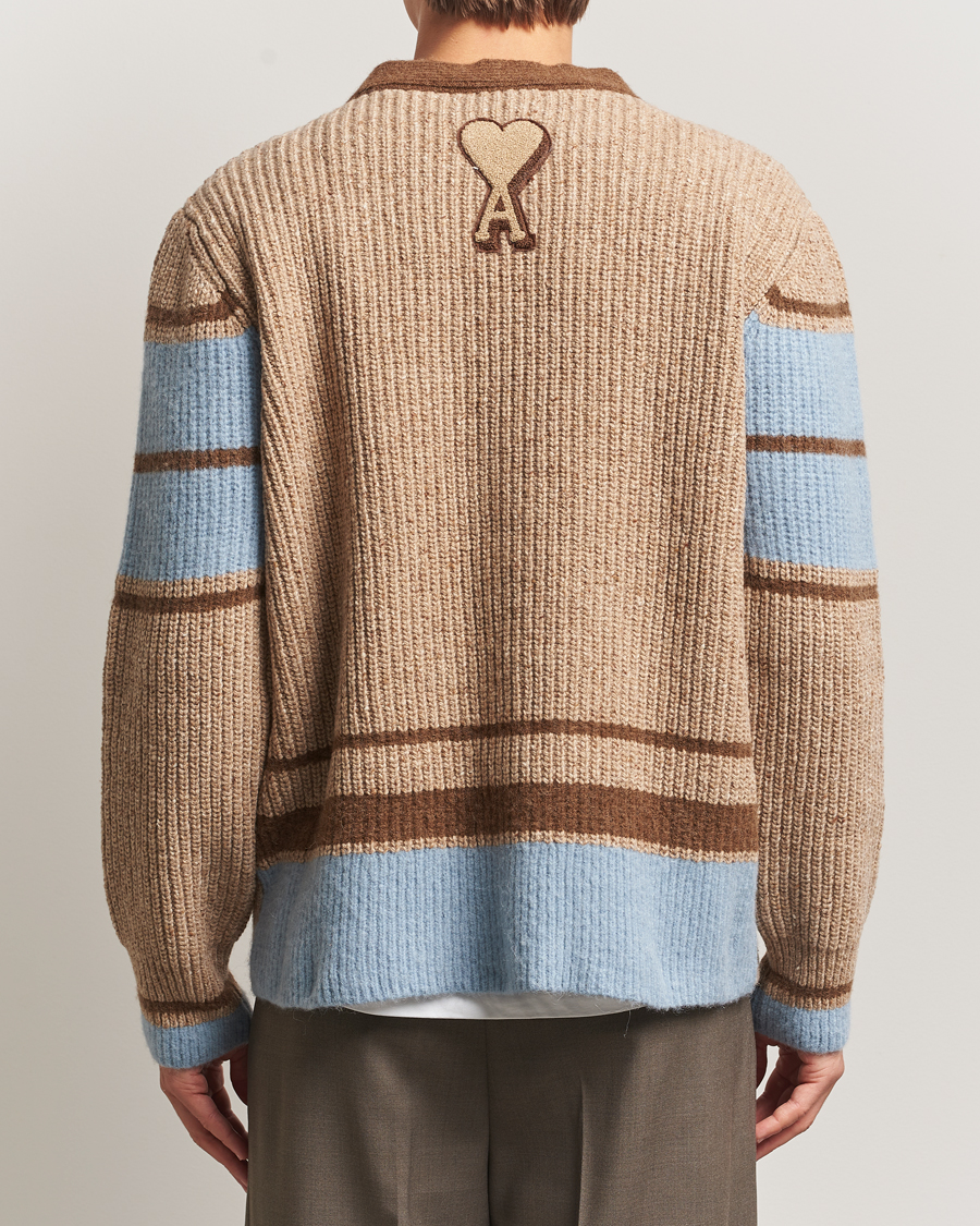 Men | Sweaters & Knitwear | AMI | Ribbed Wool Knitted Cardigan Camel