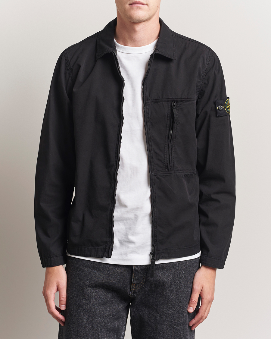 Stone Island Garment Dyed Supima Cotton Zip Overshirt Black