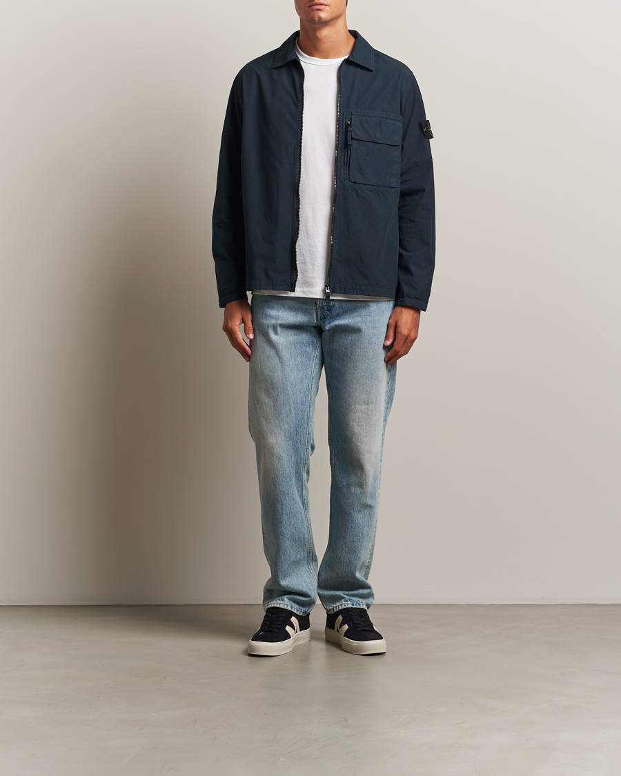 Men | Shirts | Stone Island | Garment Dyed Organic Cotton Zip Overshirt Navy
