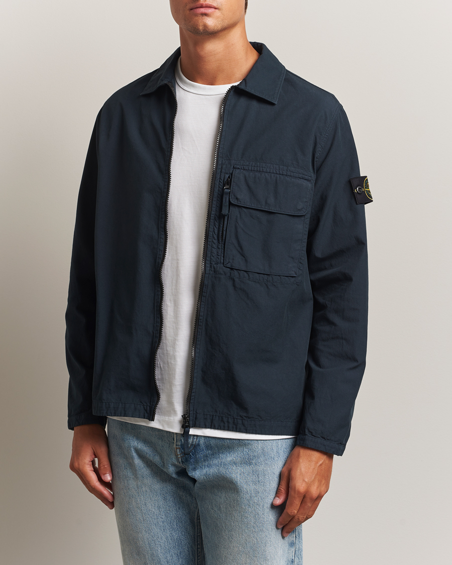 Men | Shirts | Stone Island | Garment Dyed Organic Cotton Zip Overshirt Navy