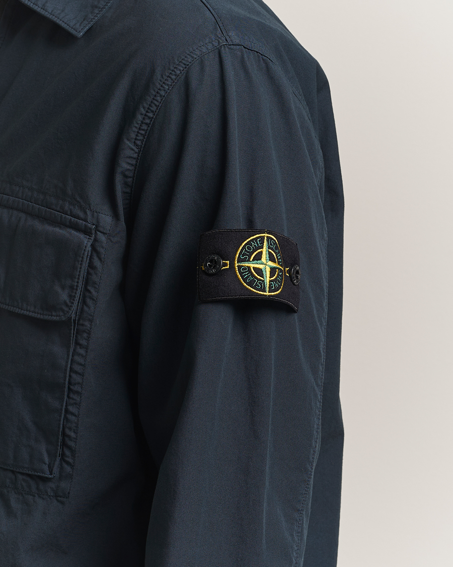 Stone Island Garment Dyed Organic Cotton Zip Overshirt Navy at