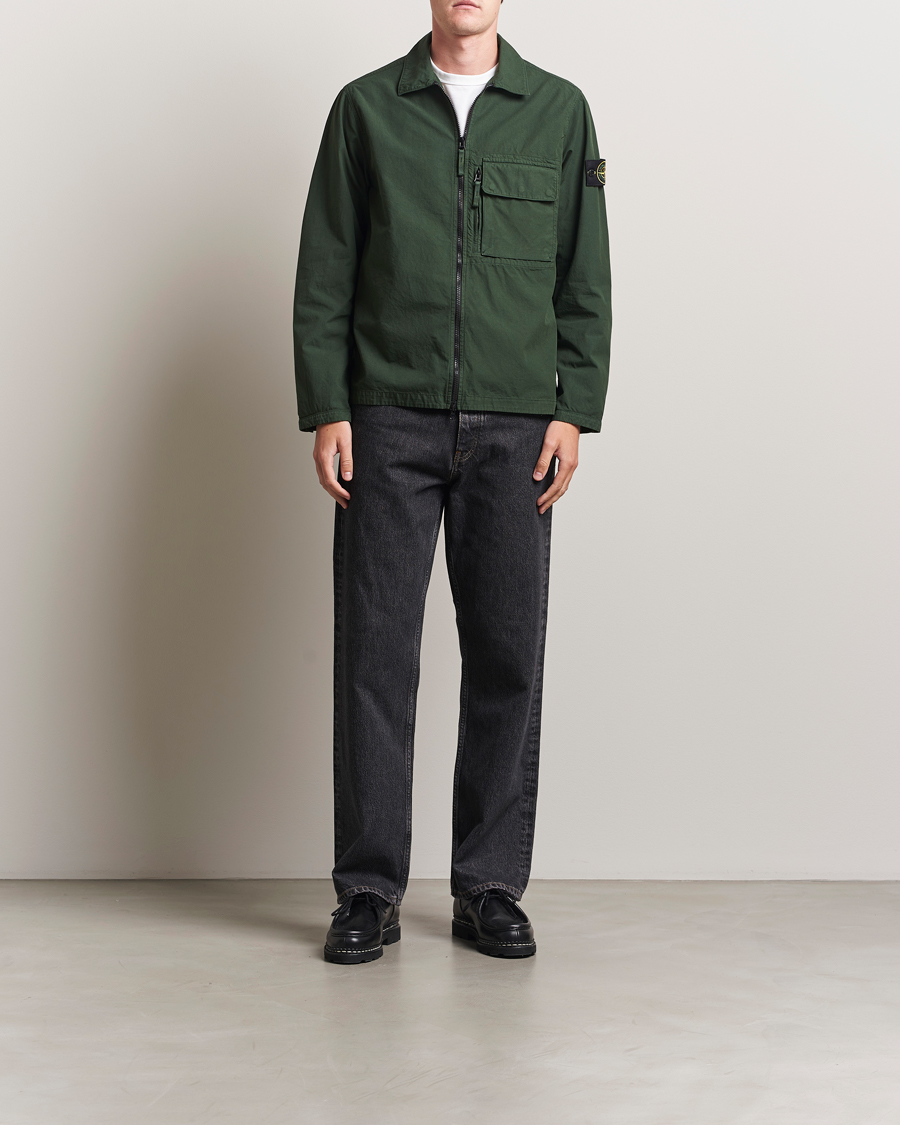 Stone Island Garment Dyed Organic Cotton Zip Overshirt Green at