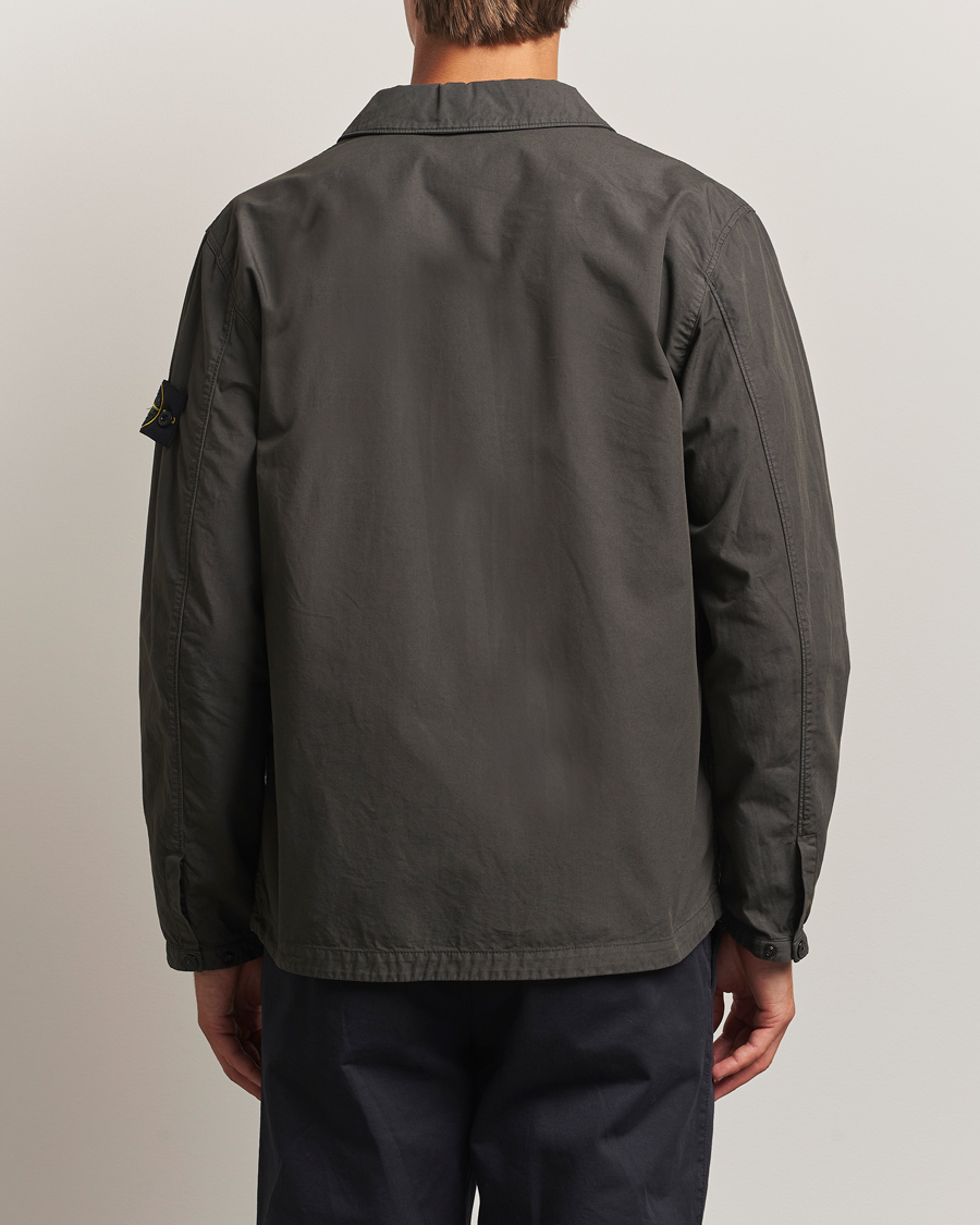 Stone Island Garment Dyed Organic Cotton Zip Overshirt Lead Grey