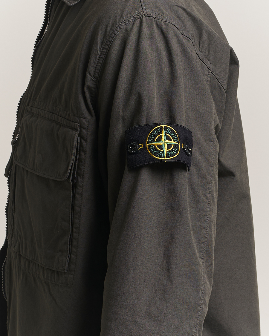 Stone Island Garment Dyed Organic Cotton Zip Overshirt Lead Grey