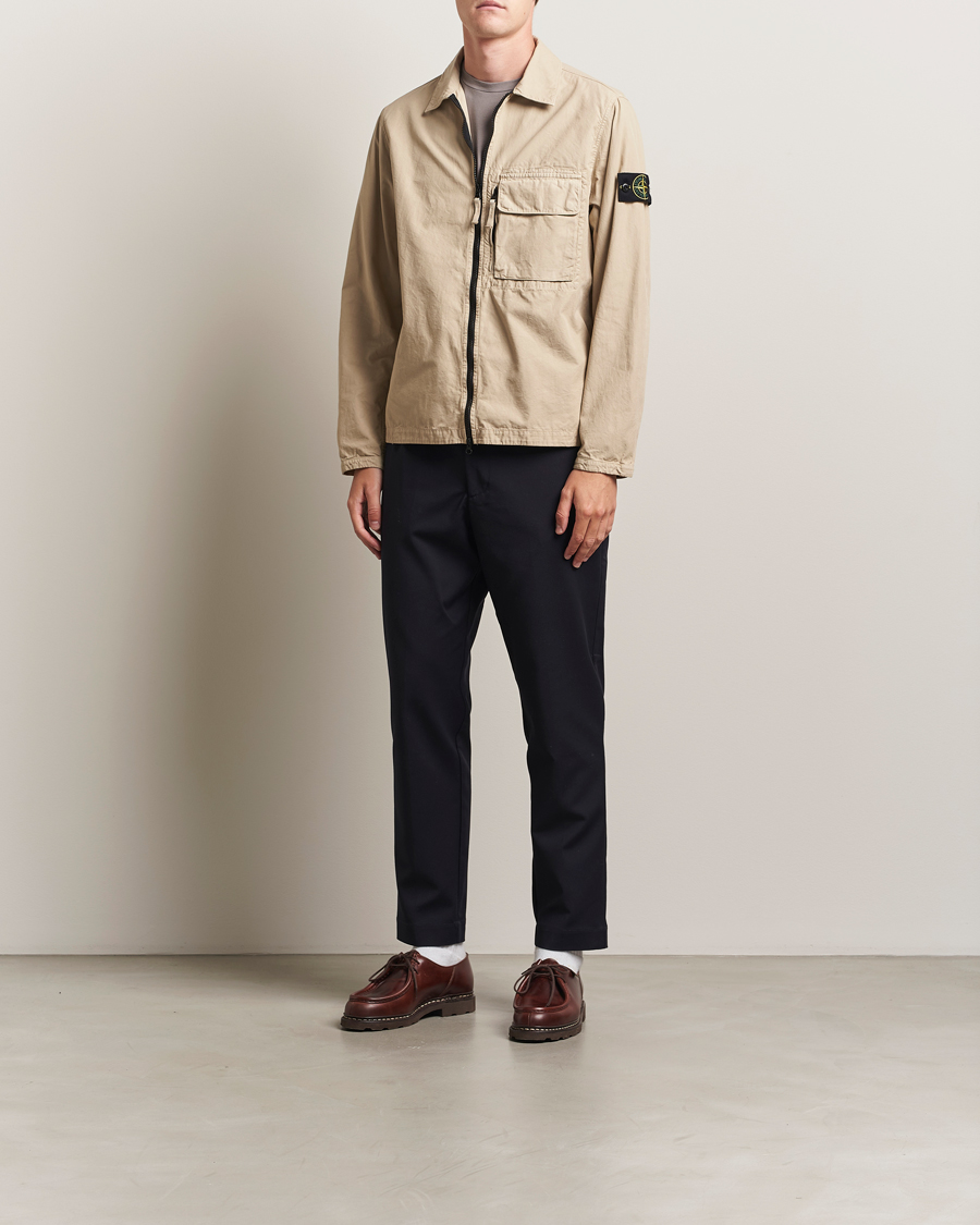 Men | Shirts | Stone Island | Garment Dyed Organic Cotton Zip Overshirt Beige