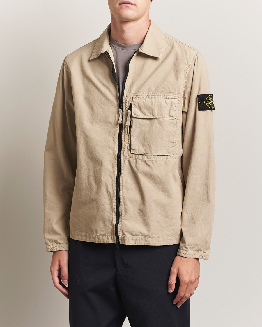 Men | Shirts | Stone Island | Garment Dyed Organic Cotton Zip Overshirt Beige