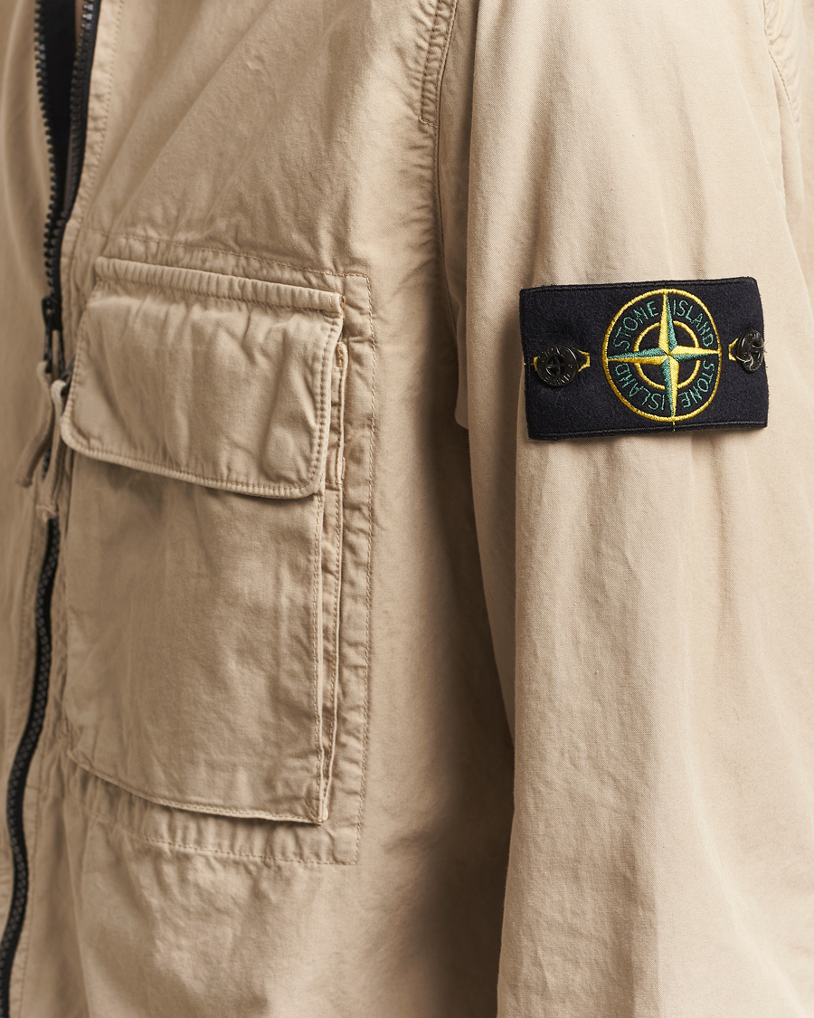 Stone Island Garment Dyed Organic Cotton Zip Overshirt Beige