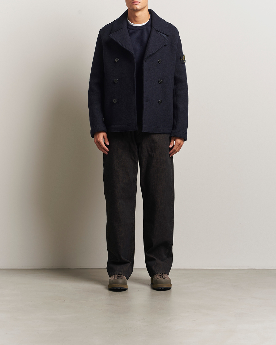 Men | Coats & Jackets | Stone Island | Double Breasted Felted Wool Peacoat Navy
