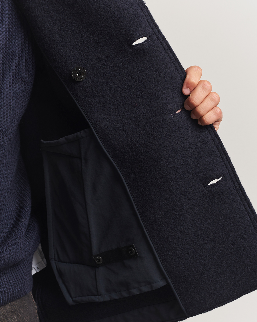 Men | Coats & Jackets | Stone Island | Double Breasted Felted Wool Peacoat Navy