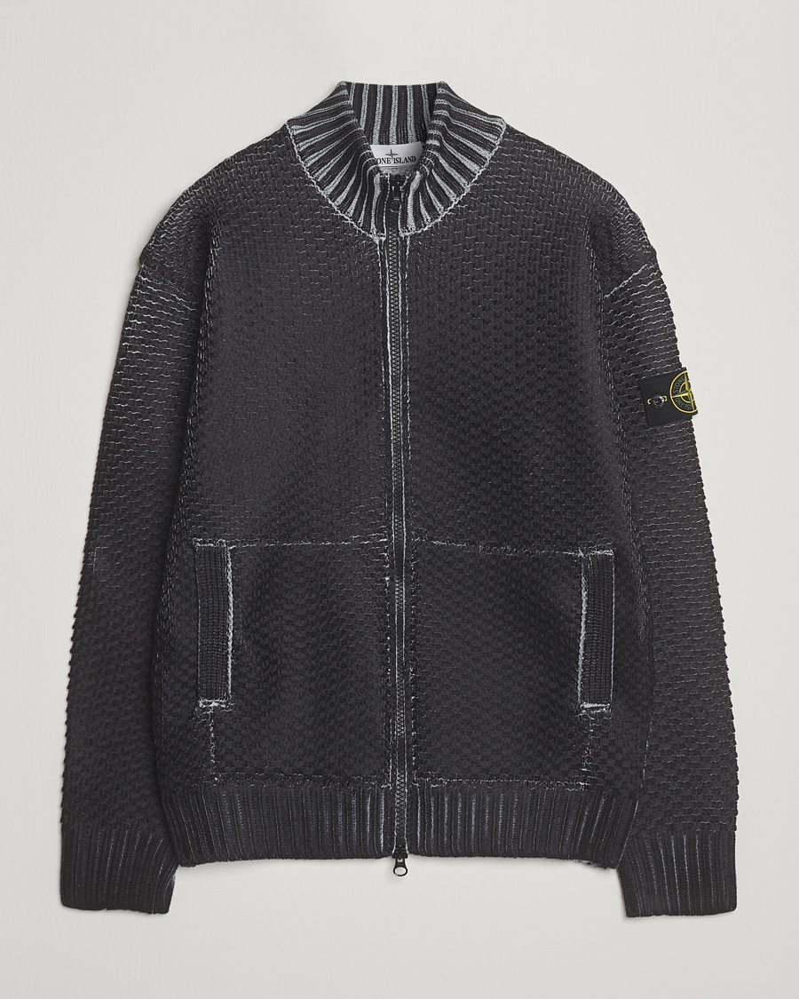 Men | Sweaters & Knitwear | Stone Island | Printed Heavy Zip Cardigan Pearl Grey