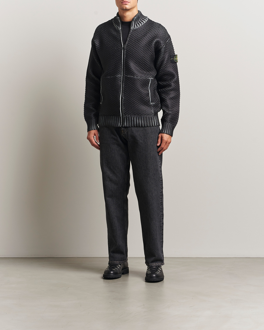 Men | Sweaters & Knitwear | Stone Island | Printed Heavy Zip Cardigan Pearl Grey