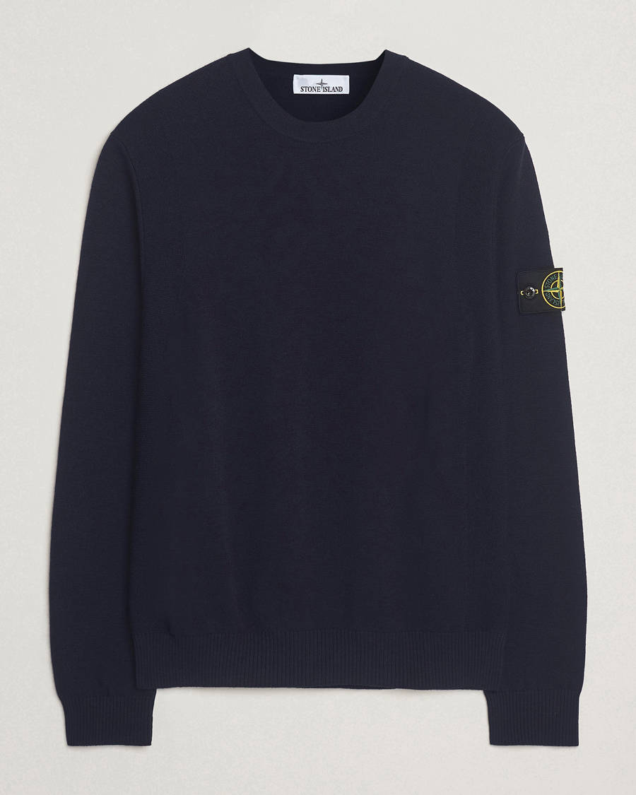 トップス stone  crew neck knit sweater navy Stone Island Stretch Wool Knitted Jumper Navy at CareOfCarl.com