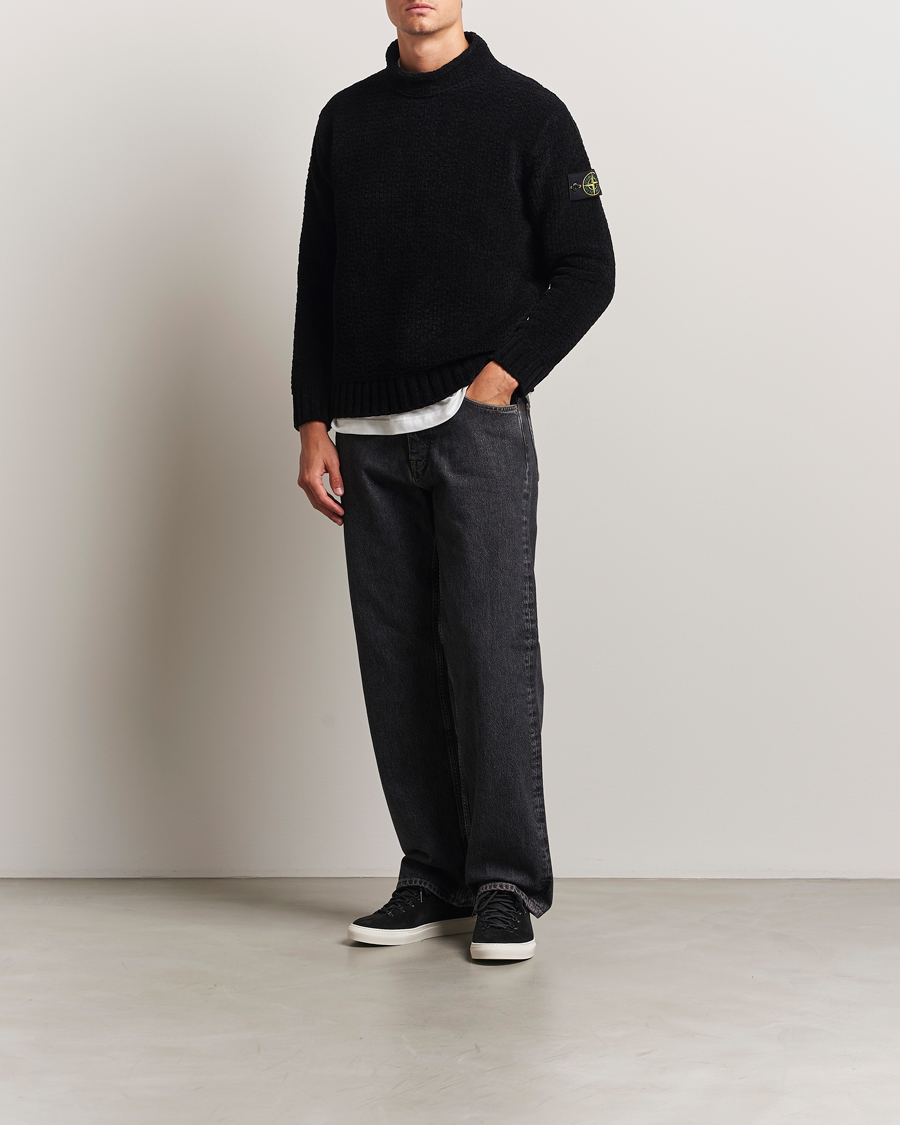 Stone Island Cotton Chenille Knitted Mock Neck Black at CareOfCarl.com