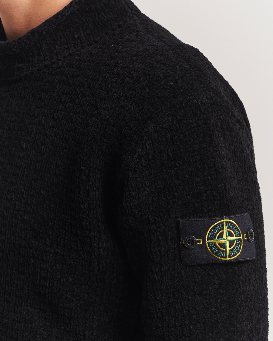 Stone Island Cotton Chenille Knitted Mock Neck Black at CareOfCarl.com