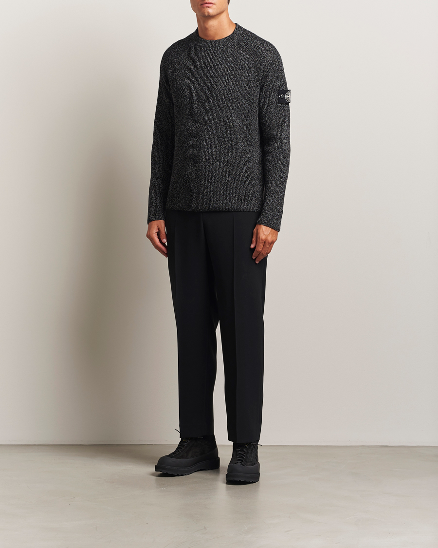Men | Sweaters & Knitwear | Stone Island | Reflective Cotton Knit Crew Neck Black Melange
