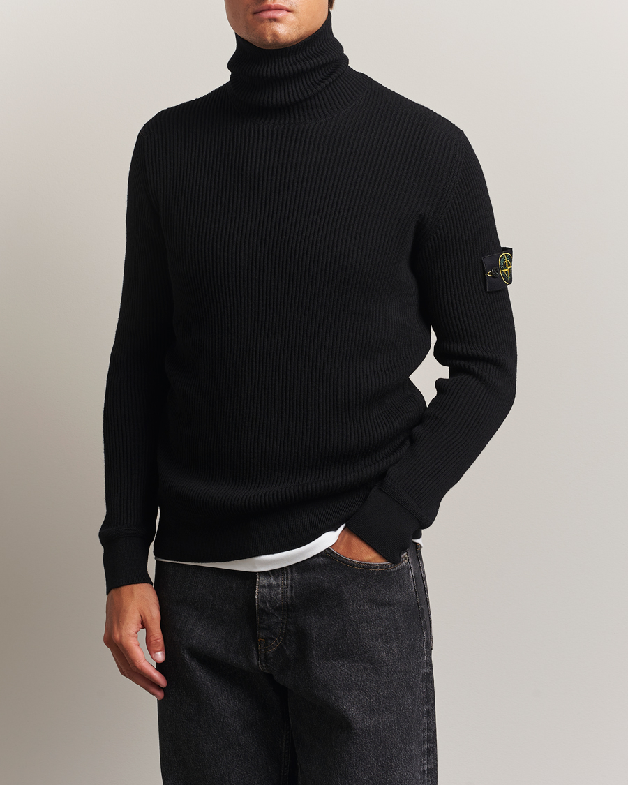 Stone Island Full Rib Wool Turtleneck Black at CareOfCarl.com
