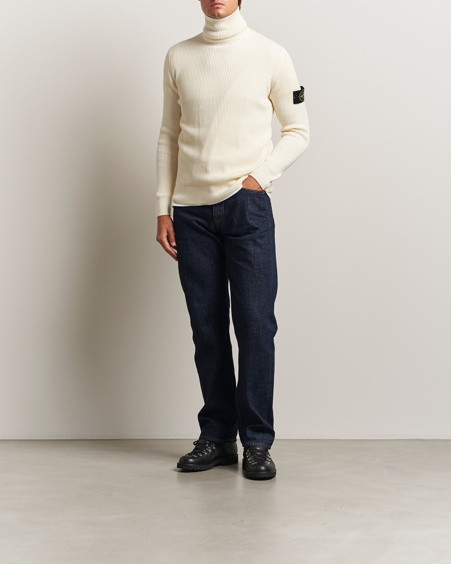Stone Island Full Rib Wool Turtleneck Ivory at CareOfCarl.com