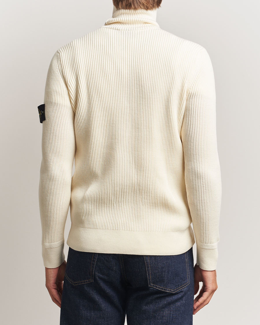 Men | Sweaters & Knitwear | Stone Island | Full Rib Wool Turtleneck Ivory