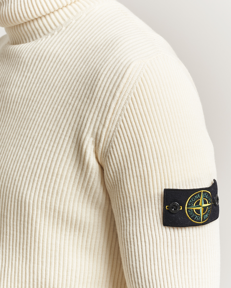 Men | Sweaters & Knitwear | Stone Island | Full Rib Wool Turtleneck Ivory