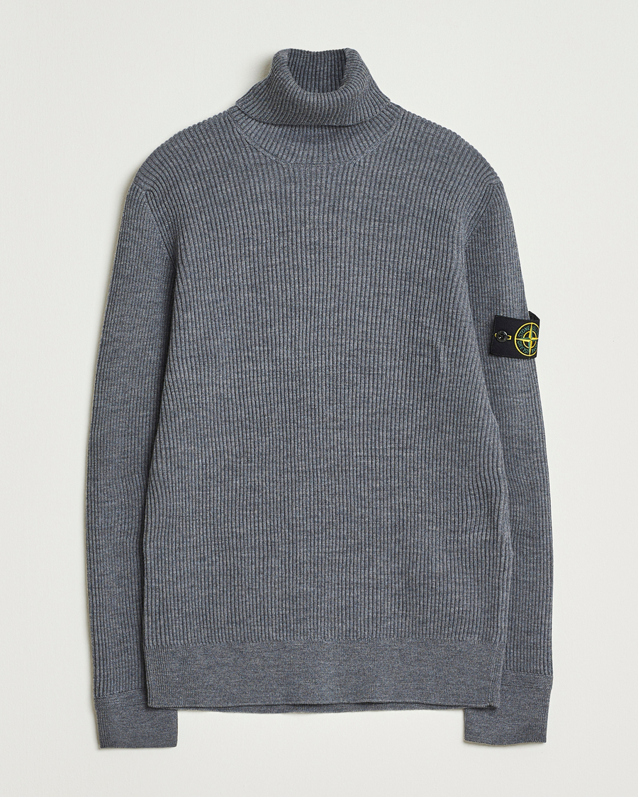 Men | Sweaters & Knitwear | Stone Island | Full Rib Wool Turtleneck Dark Grey
