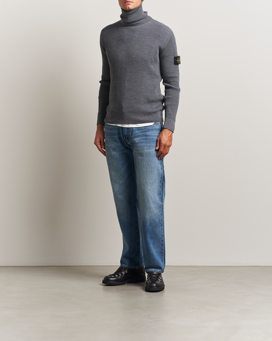 Men | Sweaters & Knitwear | Stone Island | Full Rib Wool Turtleneck Dark Grey