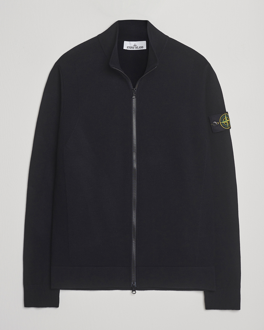 Stone Island Stretch Wool Zip Cardigan Black at CareOfCarl.com