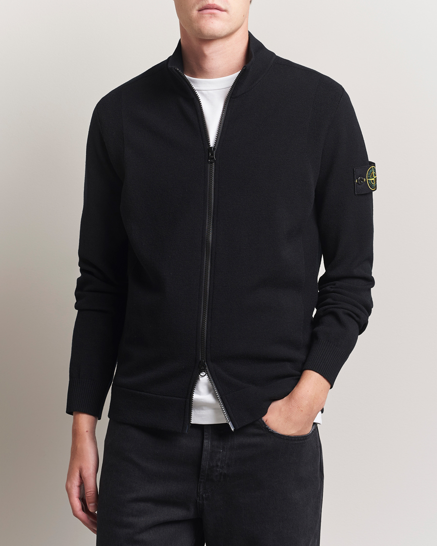Stone Island Stretch Wool Zip Cardigan Black at CareOfCarl.com