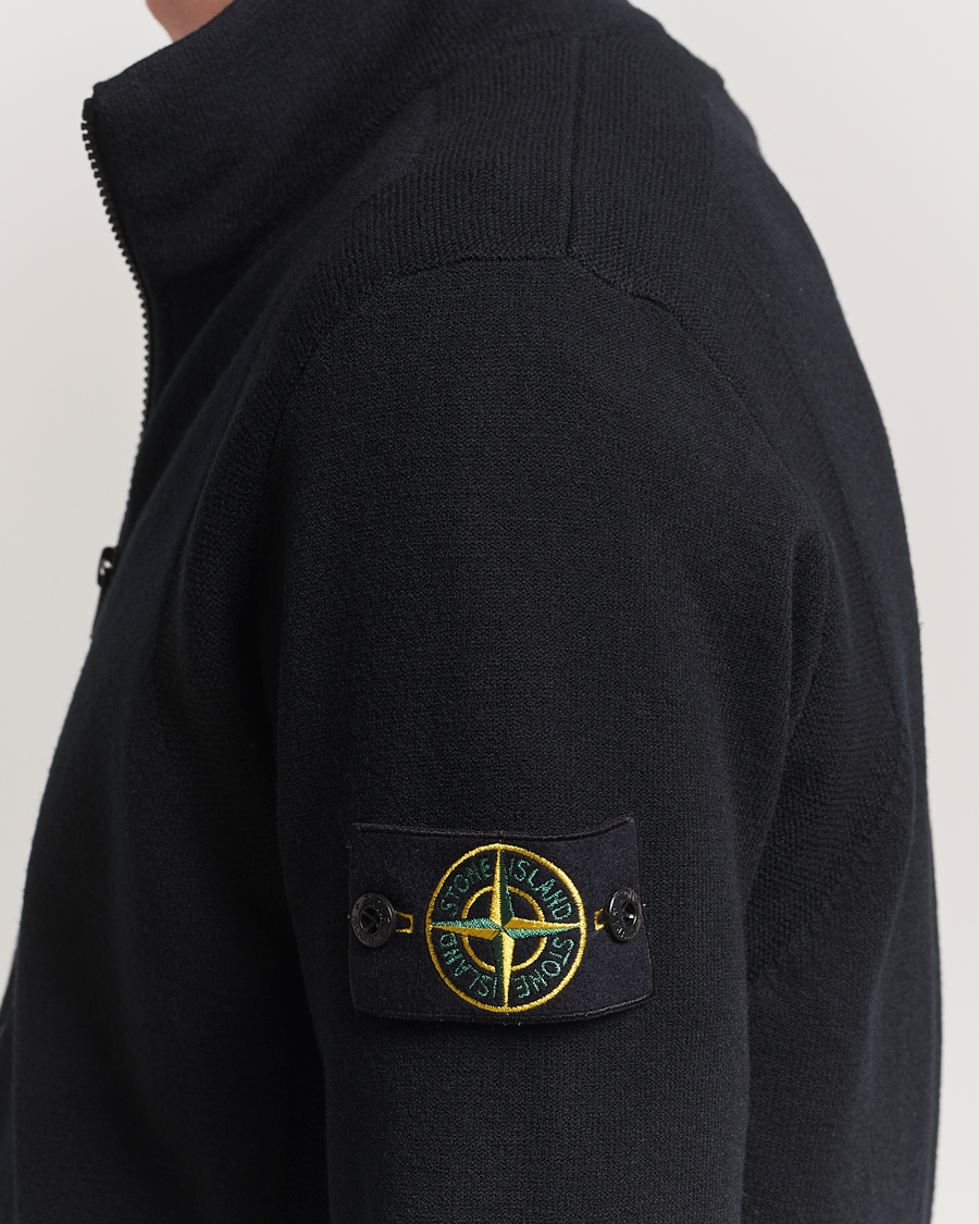 Stone Island Stretch Wool Zip Cardigan Black at CareOfCarl.com