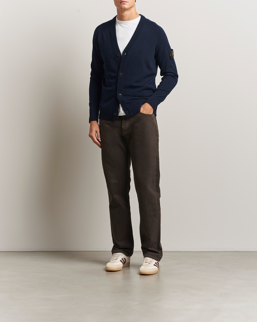Men | Sweaters & Knitwear | Stone Island | Knitted Geelong Wool Cardigan Navy