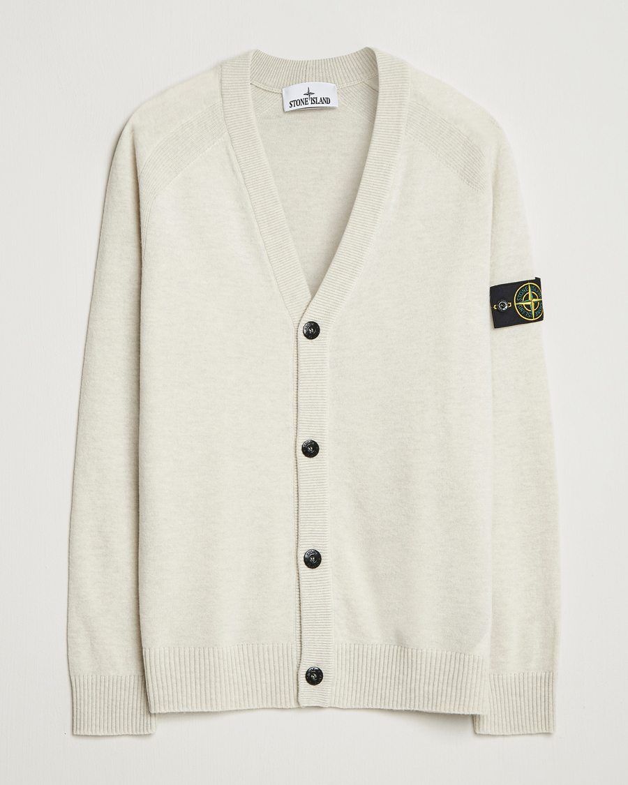 Men | Sweaters & Knitwear | Stone Island | Knitted Geelong Wool Cardigan Ivory Melange