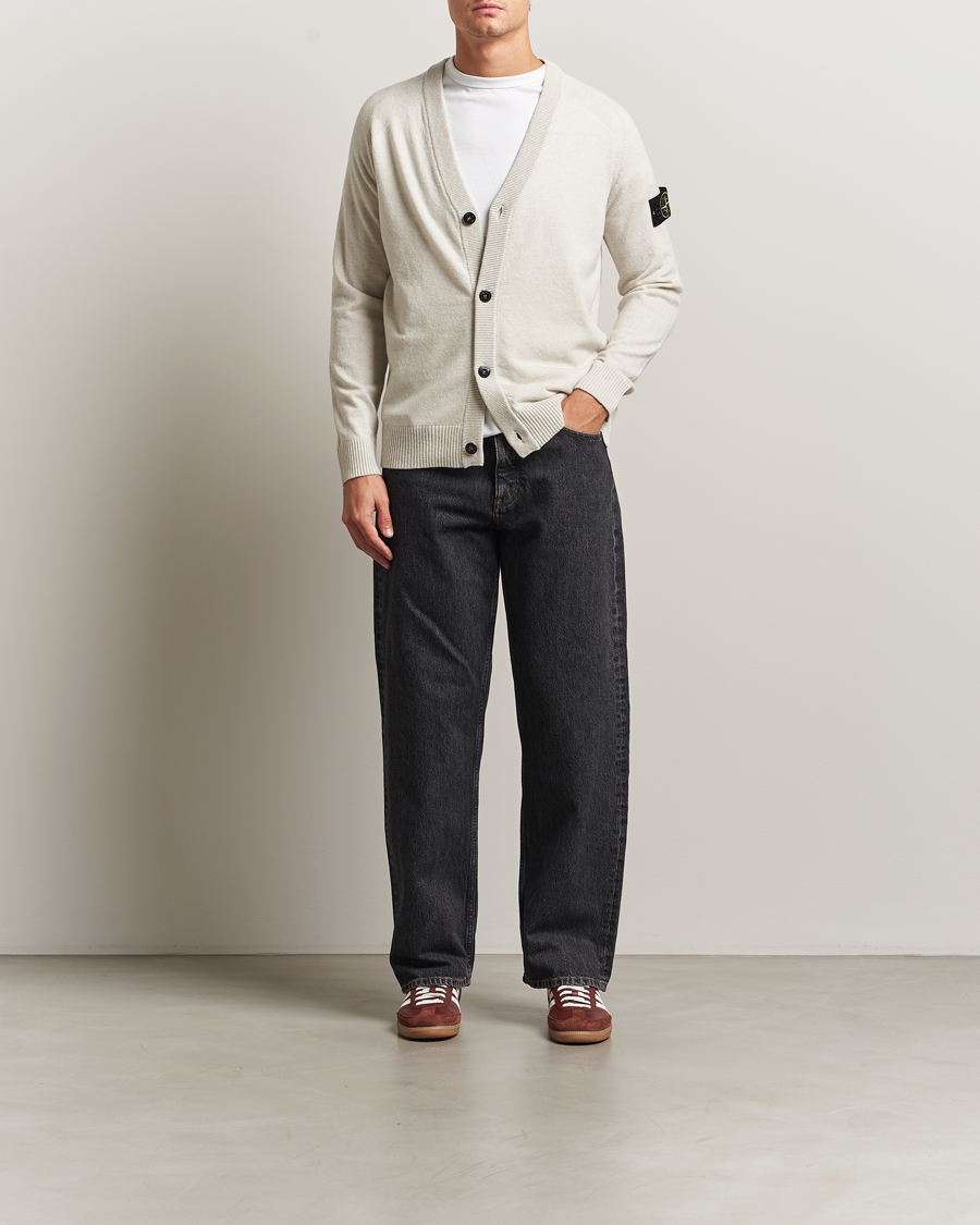 Men | Sweaters & Knitwear | Stone Island | Knitted Geelong Wool Cardigan Ivory Melange