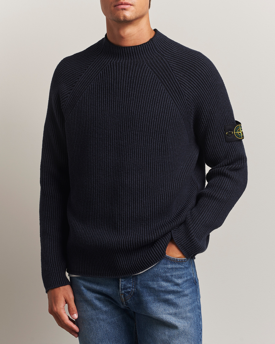 Stone Island Vanisé Full Rib Wool Crew Neck Navy at CareOfCarl.com