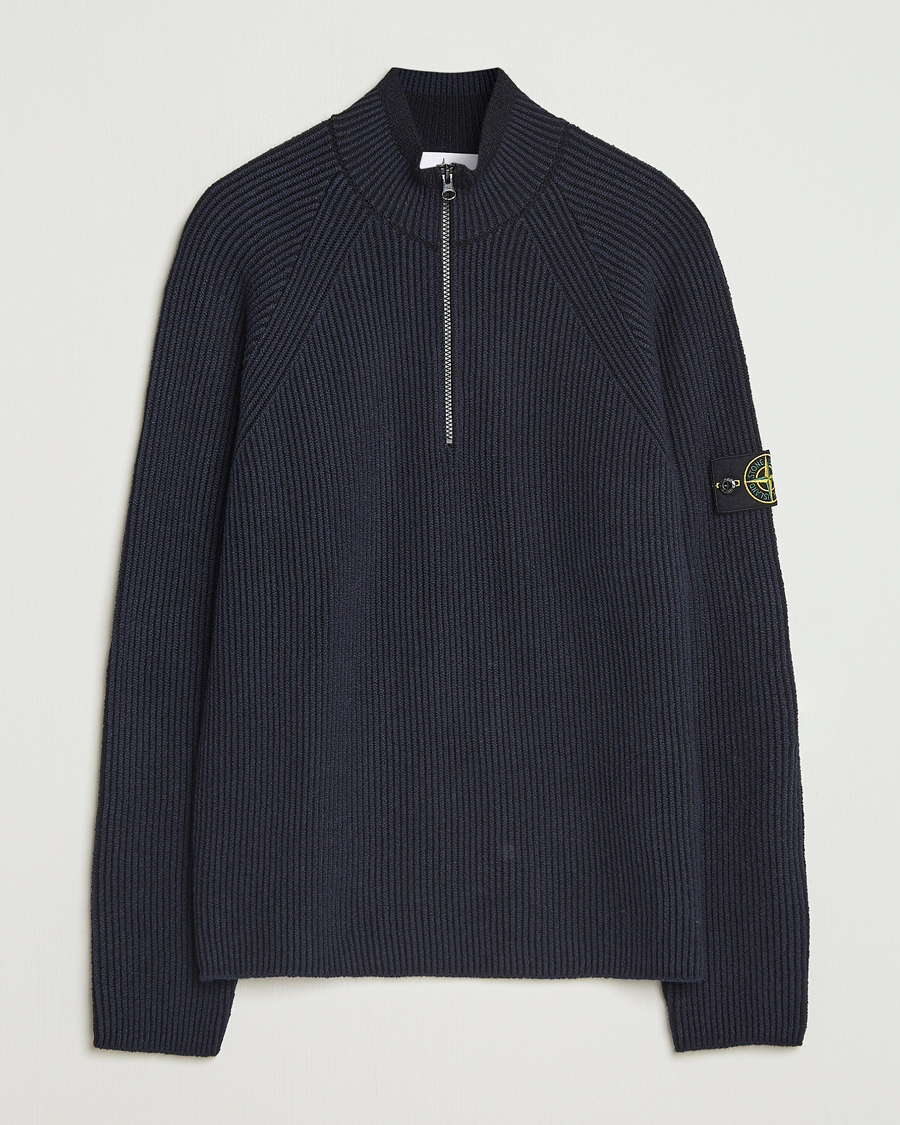 Stone Island Vanisé Full Rib Wool Half-Zip Navy at CareOfCarl.com