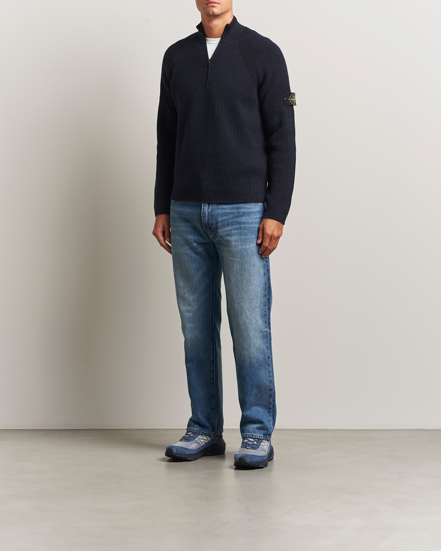 Stone Island Vanisé Full Rib Wool Half-Zip Navy at CareOfCarl.com