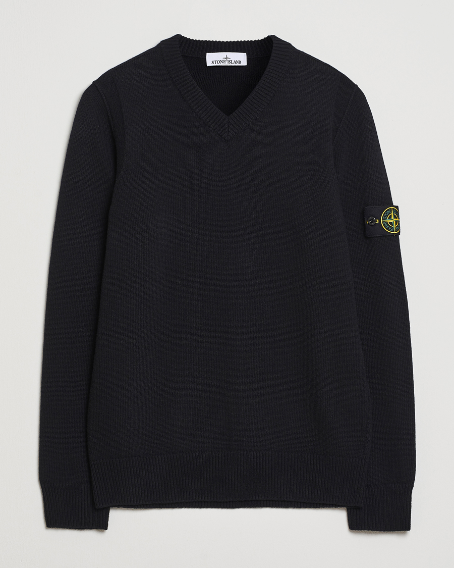 Stone Island Knitted Lambswool V-Neck Black at CareOfCarl.com