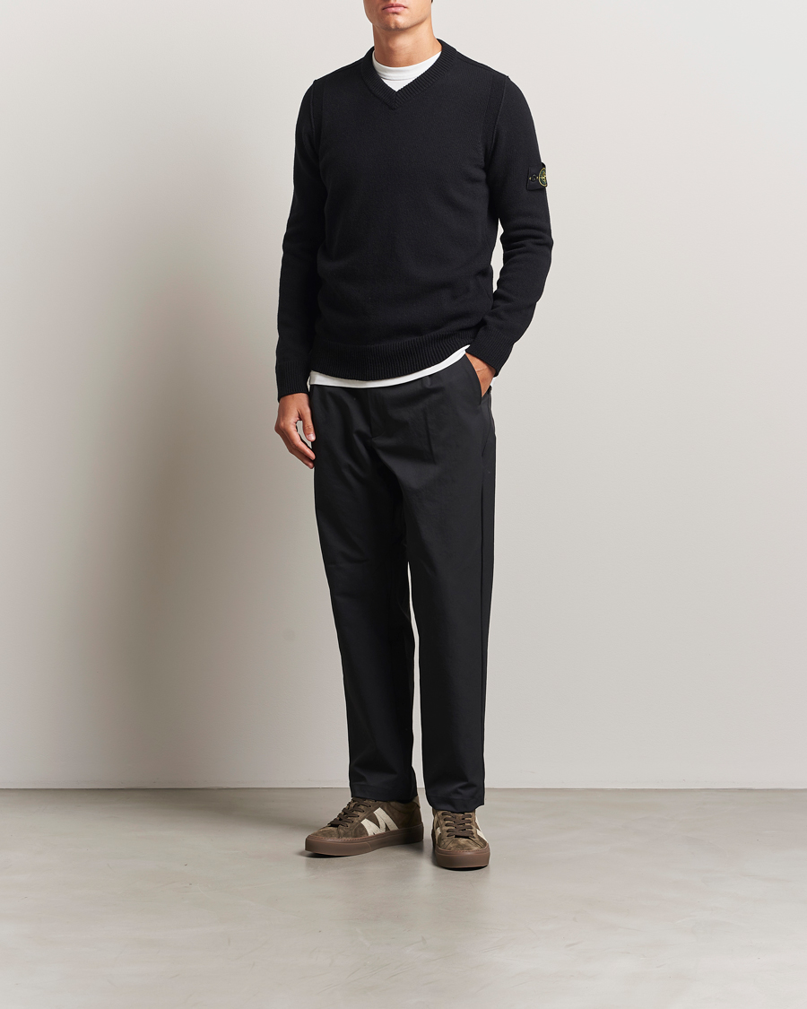Stone Island Knitted Lambswool V-Neck Black at CareOfCarl.com