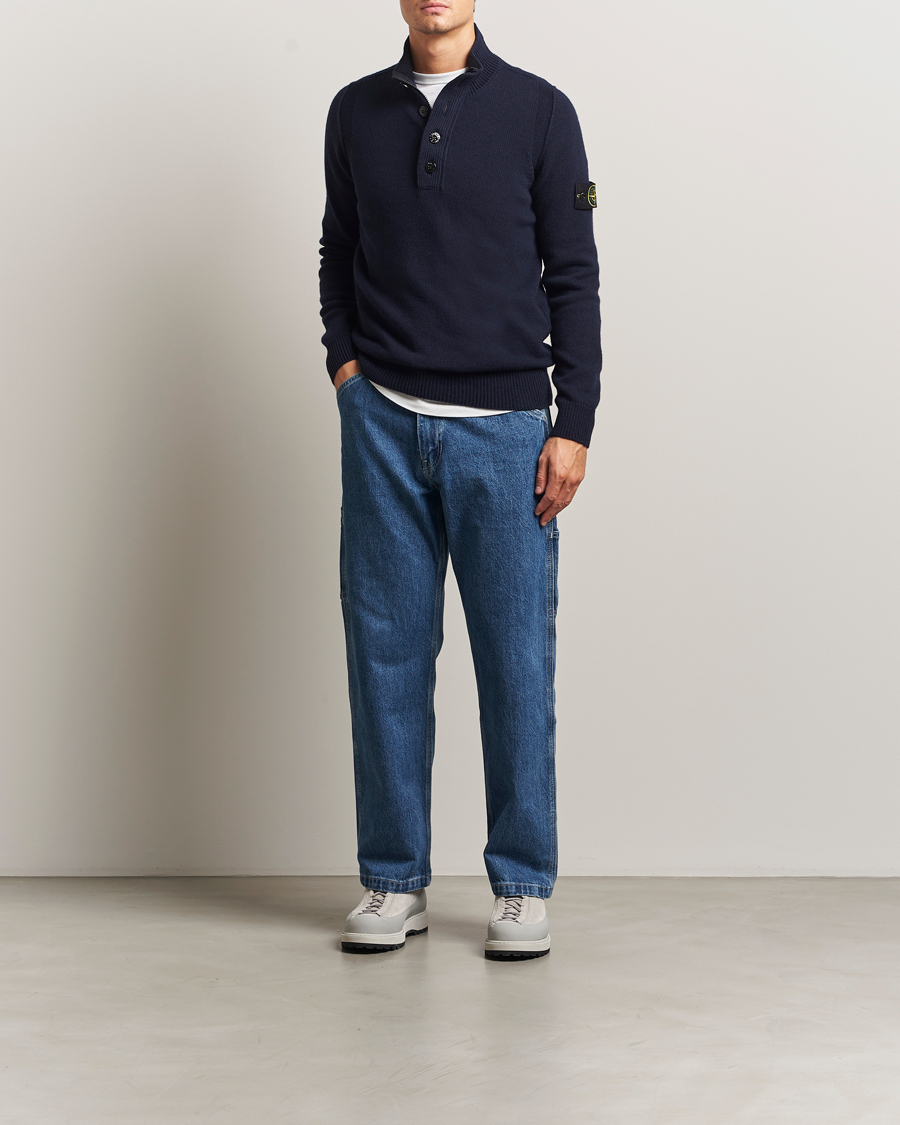 Stone Island Knitted Lambswool Half Button Zip Navy at CareOfCarl.com