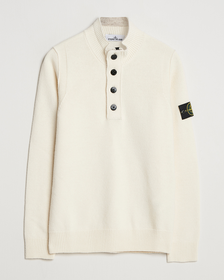 Stone Island Knitted Lambswool Half Button Zip Ivory at CareOfCarl.com